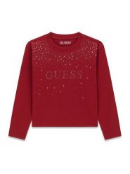 Guess Bluzka J6BI08 K5778 Czerwony Regular Fit. Czerwone bluzki dla dziewczynek Guess, z aplikacjami, z bawełny, bez kołnierzyka, bez ramiączek. Za 124.99 zł.