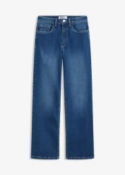 Dżinsy wide leg, high-waist. Niebieskie jeansy damskie bonprix, z podwyższonym stanem. Za 122.99 zł.