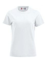Clique Premium-T Women T‑shirt z okrągłym dekoltem, single jersey, 100% bawełna. Białe t-shirty damskie CLIQUE, s, bez wzorów, z bawełny, bez kołnierzyka. Za 112.69 zł.