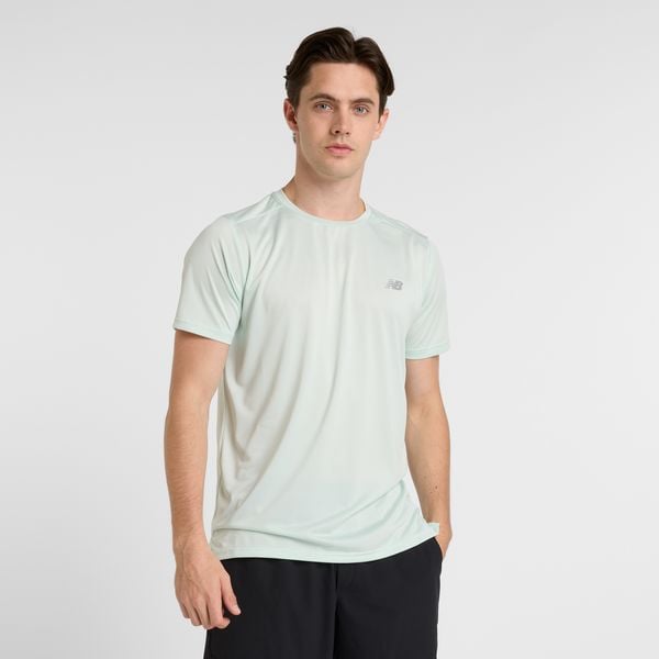Koszulka męska New Balance MT41222CYS – miętowa. Zielone koszulki sportowe męskie New Balance, m, bez wzorów, z materiału, bez kołnierzyka, bez ramiączek, do biegania. Za 99.99 zł.