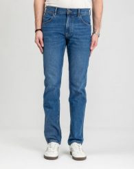 MESKIE SPODNIE WRANGLER GREENSBORO OAKWOOD BLUE 112371374. Niebieskie spodnie materiałowe męskie Wrangler, l, bez wzorów, z jeansu. Za 239.99 zł.