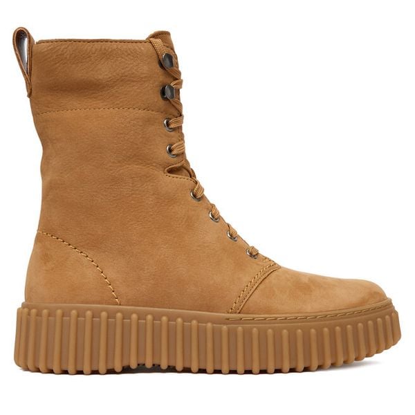 Trzewiki Clarks. Brązowe botki damskie Clarks, bez obcasa, na płaskiej podeszwie, bez zapięcia. Za 659.99 zł.