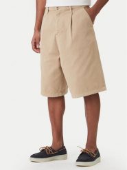 Guess Jeans Szorty materiałowe M6GD40 WGCV1 Beżowy Regular Fit. Brązowe szorty męskie Guess Jeans, m, z aplikacjami, z bawełny. Za 299.99 zł.