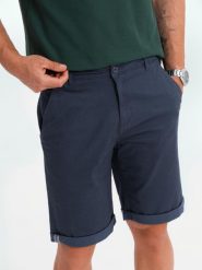 Męskie klasyczne szorty chino z podwiniętą nogawką - granatowe V10 OM-SRCS-0197 M. Krótkie spodenki sportowe męskie Ombre, m, bez wzorów. Za 302.57 zł.