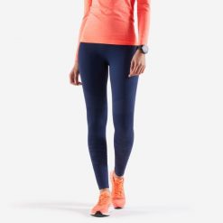 Legginsy do biegania damskie Kiprun Care. Niebieskie legginsy sportowe damskie KIPRUN, l, bez wzorów, z materiału, z podwyższonym stanem, długie, do biegania. Za 89.99 zł.