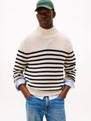Tommy Hilfiger sweter z dzianiny Mężczyźni Bawełna niebieski|beżowy, M. Brązowe swetry przez głowę męskie Tommy Hilfiger, m, bez wzorów, z bawełny, bez kołnierzyka. Za 429.95 zł.