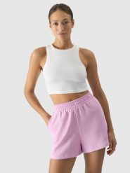 4F Crop top slim damski - beżowy L. Brązowe koszulki sportowe damskie 4f, l, bez wzorów, z bawełny, bez kołnierzyka, bez ramiączek. W wyprzedaży za 19.99 zł.