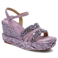 Fioletowe Sandały Alma En Pena Stylowe Buty Na Koturnie. Fioletowe klapki damskie Alma en Pena, bez wzorów, z koronki, bez obcasa, na koturnie, bez zapięcia. Za 439.00 zł.