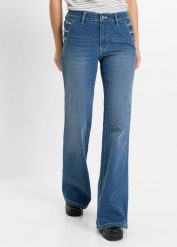 Jeansy dzwony, mid waist, bawełna organiczna. Niebieskie jeansy damskie bonprix. Za 179.99 zł.