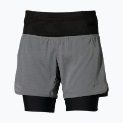 Spodenki do biegania damskie Mizuno Trail Multipocket 2in1. Szare szorty sportowe damskie Mizuno, bez wzorów, sportowe, do biegania. Za 369.99 zł.