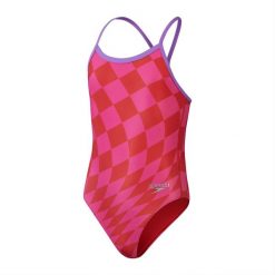 Strój kąpielowy jednoczęściowy dziewczęcy na basen Speedo Allover. Czerwone stroje kąpielowe dla dziewczynek Speedo, bez wzorów, z materiału. Za 141.98 zł.