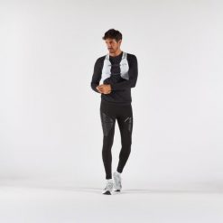 Legginsy do biegania męskie Kiprun Run 900 Compress RHEON™. Czarne legginsy sportowe męskie KIPRUN, l, bez wzorów, z elastanu, długie, do biegania. Za 199.99 zł.