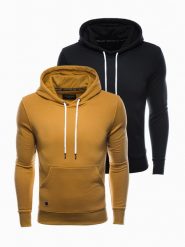 Zestaw bluz męskich z kapturem BASIC 2-pak - mix V4. Czarne bluzy męskie Ombre Clothing, m, bez wzorów, z bawełny, z kapturem. W wyprzedaży za 129.49 zł.
