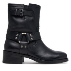 Botki Tommy Jeans. Czarne botki damskie Tommy Jeans, z jeansu, bez obcasa, na płaskiej podeszwie, bez zapięcia. Za 539.99 zł.