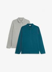 Koszulka polo, długi rękaw (2 szt.). Niebieskie koszulki polo męskie bonprix, m, bez wzorów, bez ramiączek. Za 129.98 zł.