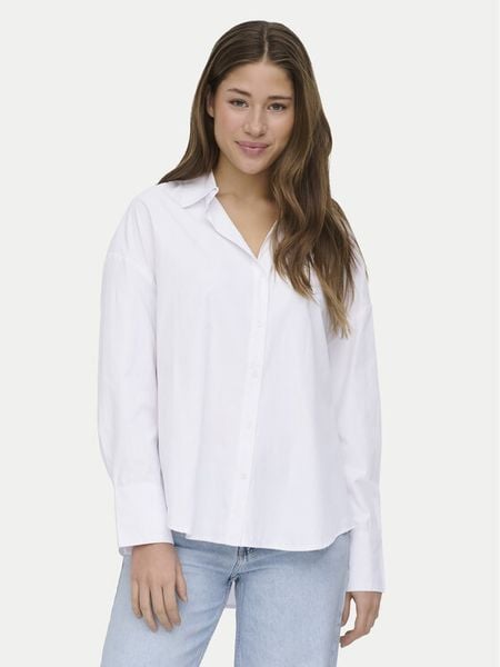 ONLY Koszula Oregon 15367554 Biały Regular Fit. Białe bluzki damskie Only, m, bez wzorów, z bawełny, bez kołnierzyka, bez ramiączek. Za 93.99 zł.