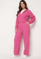 Fuksjowy Sztruksowy Komplet Dresowy Bluza z Kapturem i Szerokie Spodnie z Kieszeniami Makeria. Czerwone bluzy damskie Born2be, m, bez wzorów, z dresówki, z kapturem. Za 84.99 zł.