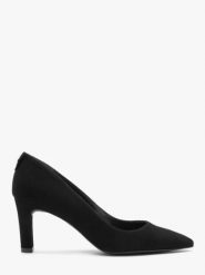 Czarne welurowe czółenka. Czarne czółenka damskie Ryłko, bez wzorów, ze skóry, eleganckie, bez obcasa, na szpilce, bez zapięcia. Za 349.99 zł.