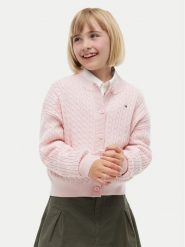 Tommy Hilfiger Kardigan KG0KG09076 Różowy jasny Regular Fit. Czerwone swetry dla dziewczynek Tommy Hilfiger, bez wzorów, z bawełny, bez kołnierzyka, bez ramiączek, bez kaptura. Za 369.99 zł.