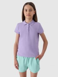 4F Koszulka polo regular dziewczęca - fioletowa 146 (10-11 lat). Fioletowe t-shirty i topy dla dziewczynek 4f, bez wzorów, z bawełny, bez ramiączek. W wyprzedaży za 19.99 zł.