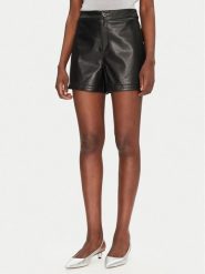 Morgan Szorty z imitacji skóry 251-SHELLY M Czarny Regular Fit. Czarne szorty damskie Morgan, m, bez wzorów, ze skóry. Za 169.99 zł.