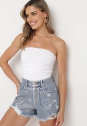 Niebieskie Bawełniane Szorty Jeansowe z Wysokim Stanem Galagia. Niebieskie szorty sportowe damskie Born2be, l, bez wzorów, z bawełny, eleganckie, z podwyższonym stanem. Za 44.99 zł.