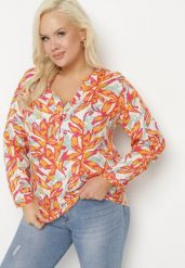 Pomarańczowa Wiskozowa Koszula z Abstrakcyjnym Motywem i Regulacją przy Rękawach Ilowen. Brązowe bluzki damskie Born2be, xl, bez wzorów, z jeansu, eleganckie, bez kołnierzyka, bez ramiączek. Za 59.99 zł.