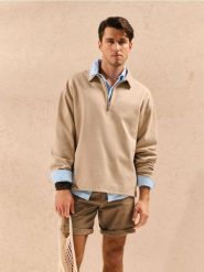 Bluza polo - beżowy. Brązowe bluzy męskie Sinsay, l, bez wzorów, bez kaptura. Za 39.99 zł.