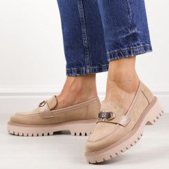 Beżowe loafersy damskie, zamszowe mokasyny Potocki 21342. Brązowe mokasyny damskie POTOCKI, z zamszu, eleganckie. Za 169.00 zł.