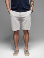 Krótkie spodenki męskie SLIM FIT z melanżowej strukturalnej dzianiny jasnoszare V5 OM-SRCS-0166 XL. Szare krótkie spodenki sportowe męskie Ombre, m, bez wzorów, z dzianiny. Za 272.31 zł.