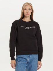 Tommy Hilfiger Bluza Logo WW0WW39791 Czarny Regular Fit. Czarne bluzy damskie Tommy Hilfiger, m, bez wzorów, z bawełny, bez kaptura. Za 269.99 zł.
