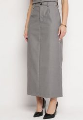Ciemnoszara Trapezowa Spódnica Maxi z Wycięciem z Tyłu Elerai. Szare spódnice damskie Born2be, l, bez wzorów, maxi, trapezowe. Za 119.99 zł.