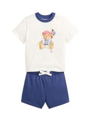 Polo Ralph Lauren Komplet t-shirt i spodenki 320B14037001 Niebieski Regular Fit. Niebieskie szorty dla chłopców Polo Ralph Lauren, bez wzorów, z bawełny, bez ramiączek. Za 579.99 zł.