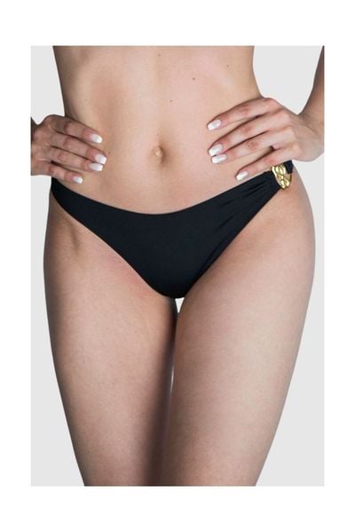 MOSCHINO SWIM Dół od bikini ze złotym metalowym logo, Rozmiar M. Czarne bikini damskie MOSCHINO, m, bez wzorów. W wyprzedaży za 170.99 zł.