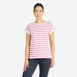 Koszulka marynarska żeglarska damska Tribord Sailing 100 krótki rękaw. Białe t-shirty damskie Decathlon, xl, bez wzorów, z bawełny, klasyczne, bez kołnierzyka. Za 49.99 zł.