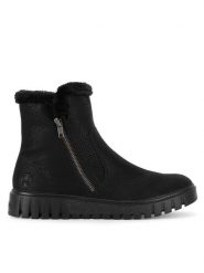 Rieker Botki Y3481-00 Czarny. Czarne botki damskie Rieker, z materiału, bez obcasa, na płaskiej podeszwie, bez zapięcia. Za 258.99 zł.