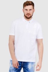 ARMANI EXCHANGE Biała męska koszulka polo z nadrukiem, Rozmiar XL. Białe koszulki polo męskie Armani Exchange, l, bez wzorów, bez ramiączek. W wyprzedaży za 259.99 zł.