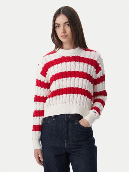 Tommy Jeans Sweter DW0DW22926 Czerwony Loose Fit. Czerwone swetry damskie Tommy Jeans, m, bez wzorów, z bawełny, bez kołnierzyka, bez ramiączek, bez kaptura. Za 489.99 zł.