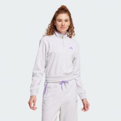 Bluza dresowa Essentials Color Pop French Terry Crop Quarter-Zip. Szare bluzy sportowe damskie Adidas, bez wzorów, z dresówki, na fitness i siłownię. W wyprzedaży za 184.80 zł.