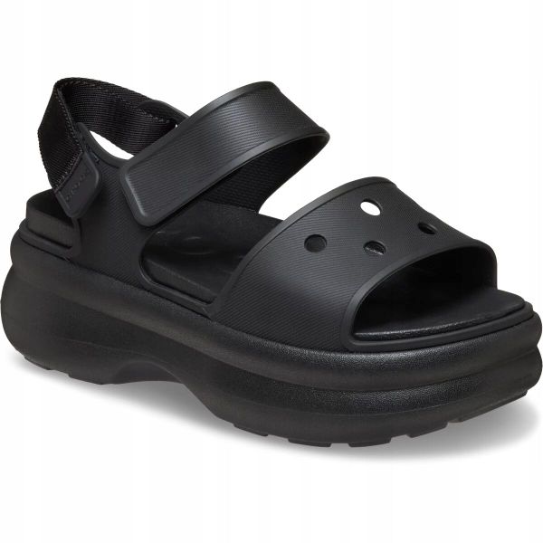 Sandały dla Kobiet Crocs Soho Y-Strap Sandal. Czarne sandały damskie Crocs, bez wzorów, z materiału, bez obcasa, na platformie, bez zapięcia. Za 289.99 zł.