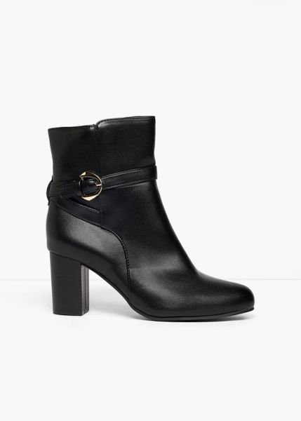 Botki na obcasie klockowym. Czarne botki damskie bonprix, bez obcasa, na obcasie, bez zapięcia. Za 189.99 zł.