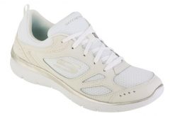 Buty sportowe Sneakersy damskie, Skechers Summits Suited. Białe obuwie sportowe damskie Skechers, bez wzorów, z materiału, trekkingowe. Za 209.99 zł.