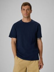 4F T-shirt regular gładki męski - granatowy M. Niebieskie t-shirty męskie 4f, m, bez wzorów, z bawełny, bez kołnierzyka. Za 69.99 zł.