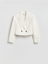 Marynarka z lnem - biały. Białe żakiety damskie Reserved, l, bez wzorów, z tkaniny. Za 179.99 zł.