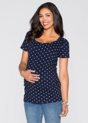 T-shirt ciążowy (2 szt.), bawełna organiczna ze wzorem w kropki. Białe t-shirty damskie bonprix, bez wzorów, z bawełny, bez kołnierzyka. Za 124.99 zł.