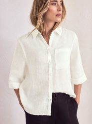 Street One lniana bluzka koszulowa Kobiety len (100%) biały, 44. Białe bluzki damskie Street One, bez wzorów, ze lnu, street, bez kołnierzyka, bez ramiączek. Za 229.95 zł.