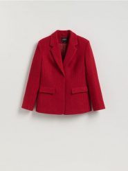 Marynarka z wełną - czerwony. Czerwone żakiety damskie Reserved, l, bez wzorów, z wełny. Za 399.99 zł.