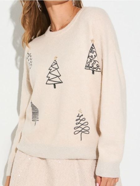 Sweter z motywem świątecznym - Inny. Swetry damskie Sinsay, l, bez wzorów, wizytowe, bez kołnierzyka, bez ramiączek, bez kaptura. Za 59.99 zł.