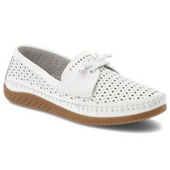 Półbuty damskie Vinceza, cholewka ze skóry naturalnej licowej z perforacją wsuwany fason z ozdobnym wiązaniem, białe, 93217. Białe półbuty damskie VINCEZA, bez wzorów, ze skóry, bez obcasa, bez zapięcia. Za 159.00 zł.