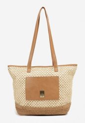 Beżowa Torebka Typu Shopper z Plecionką Felarena. Brązowe torebki shopper damskie Renee, bez wzorów, z jeansu, eleganckie, bez dodatków. Za 79.99 zł.